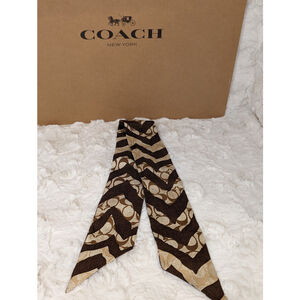 NWOT Coach Zebra Signature Brown Silk Ponytail Scarf